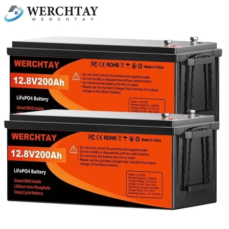 WERCHTAY 24V 200Ah LiFePO4 Lithium Battery Deep Cycle 2 Group 12V 200Ah For RV Boat Camp