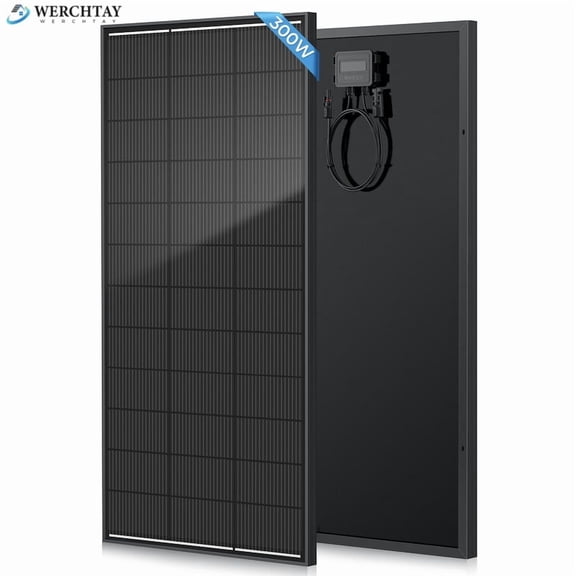 WERCHTAY 300W Monocrystalline Solar Panel, 18BB N-Type 12/24V 25% High Efficiency PV Modules, for Rooftop, RV, Farm, Trailer, Home Off-Grid System