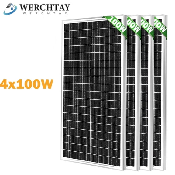 WERCHTAY 400W Mono Solar Panel 12V Car Battery Charger Rooftop Boat RV Home Off Grid(4*100W)