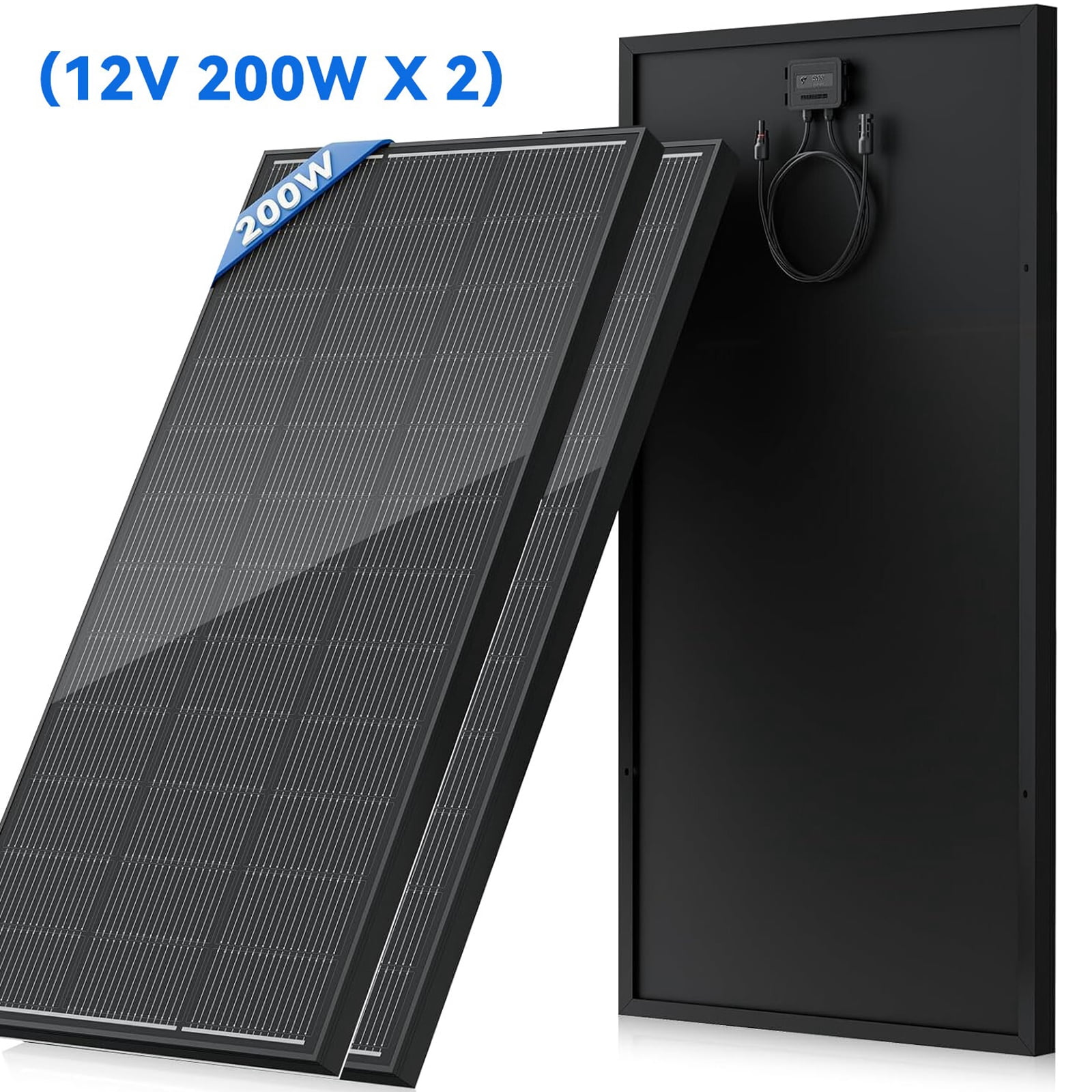 Werchtay 400W Mono Solar Panel, 18BB 12V Off-Grid Battery Charger All Black 2 Pack 200W Monocrystalline Solar Panel, for RV Home Boat