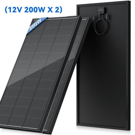 Werchtay 400W Mono Solar Panel, 18BB 12V Off-Grid Battery Charger All Black 2 Pack 200W Monocrystalline Solar Panel, for RV Home Boat