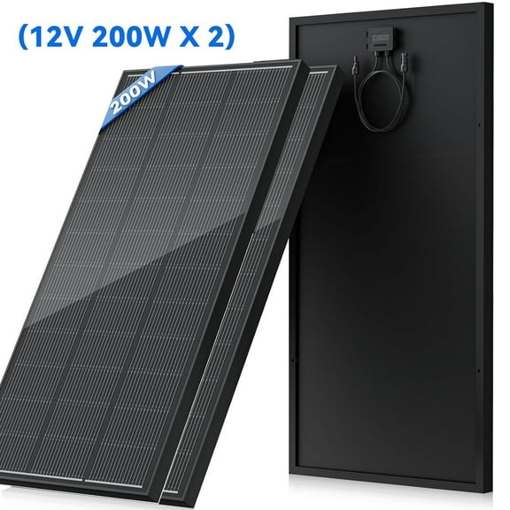 Werchtay 400W Mono Solar Panel, 18BB 12V Off-Grid Battery Charger All Black 2 Pack 200W Monocrystalline Solar Panel, for RV Home Boat