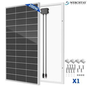 WERCHTAY N-Type 18BB 200W Mono Solar Panel kit, 200 Watt Solar Panel 12V, 25% High Efficiency Monocrystalline Solar Panel for RV Van Marine Home Rooftop Off-Grid Systems