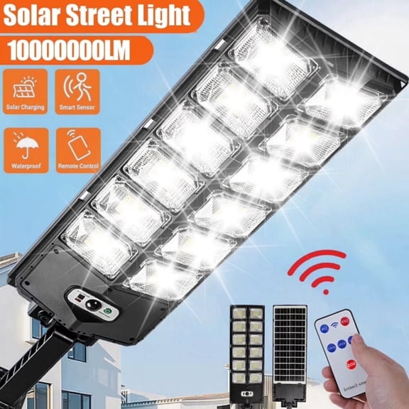 WERCHTAY Commercial 10000000LM LED Outdoor Dusk to Dawn Solar Street Light Road Area Lamp