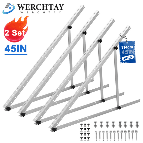 WERCHTAY Solar Panel Mount Brackets, 2 Sets 45 inch Adjustable with Foldable Tilt Legs, Suitable for Solar Panel for Roof, RV, Boat, and Off-Grid