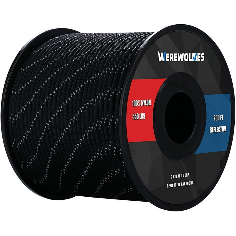 WEREWOLVES Reflective 550 Paracord 100Feet - 100% Nylon , Rope Roller,  Parachute Cord