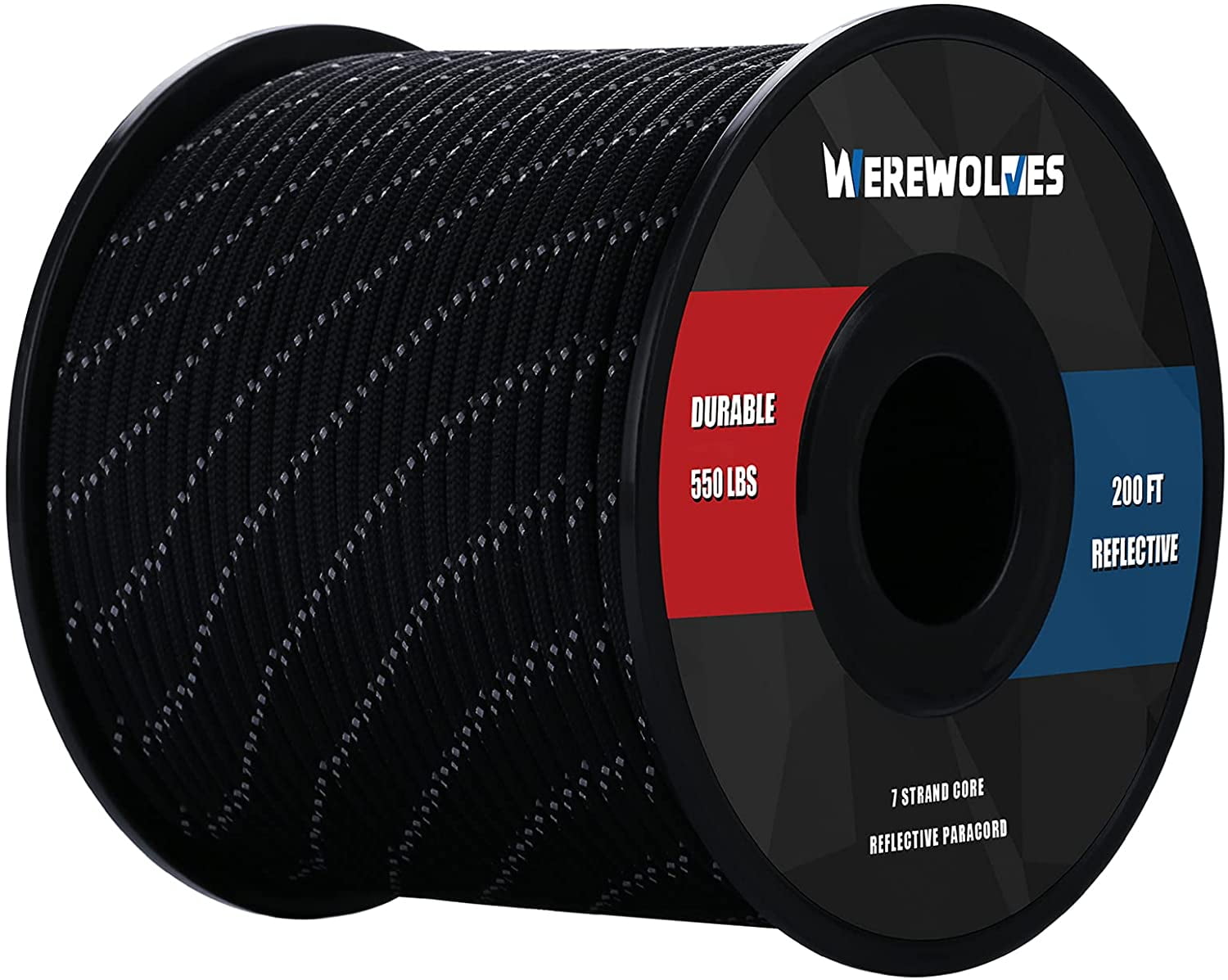 WEREWOLVES Reflective 550 Paracord 100Feet - 100% Nylon, Rope Roller,  Parachute Cord 