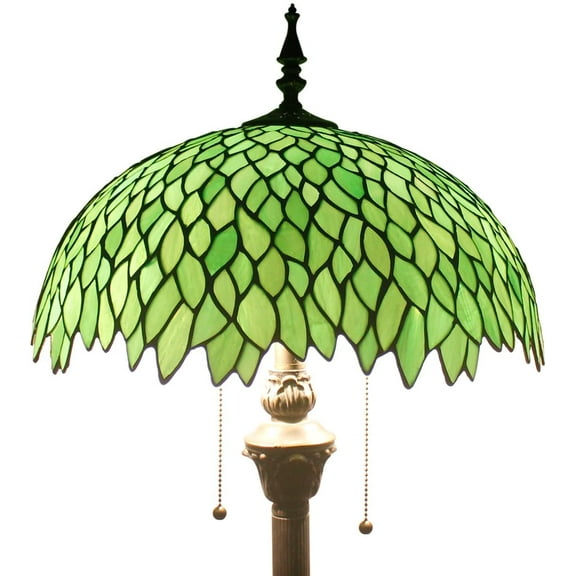 WERFACTORY Tiffany 64 2-Light Art Nouveau Green Stained Glass Floor Lamp with Wisteria Shade