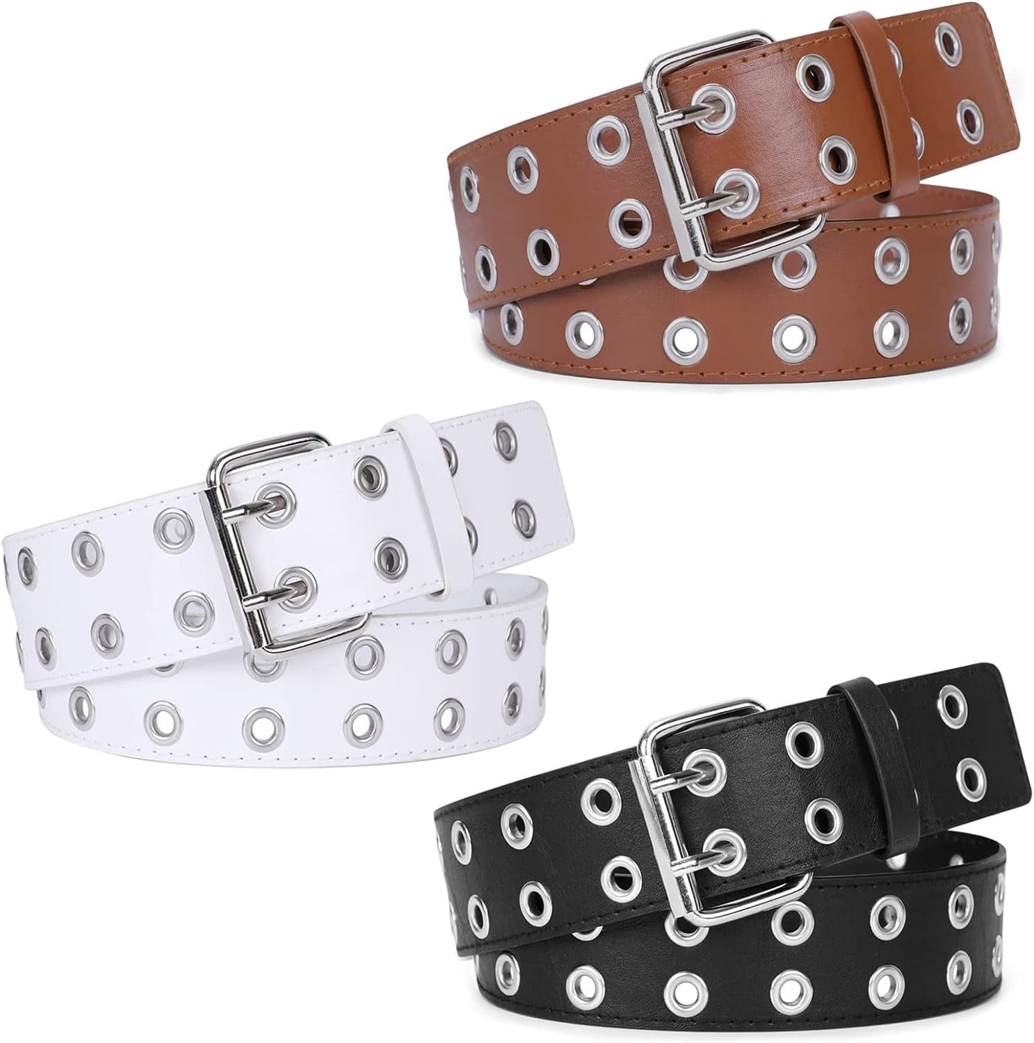WERFORU Double Grommet Belt PU Leather Punk Belt for Women  display picture 1