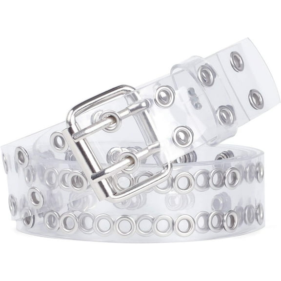 WERFORU Double Grommet Belt PU Leather Punk Belt for Women Men Jeans 2 Hole Belts 1.5 Wide