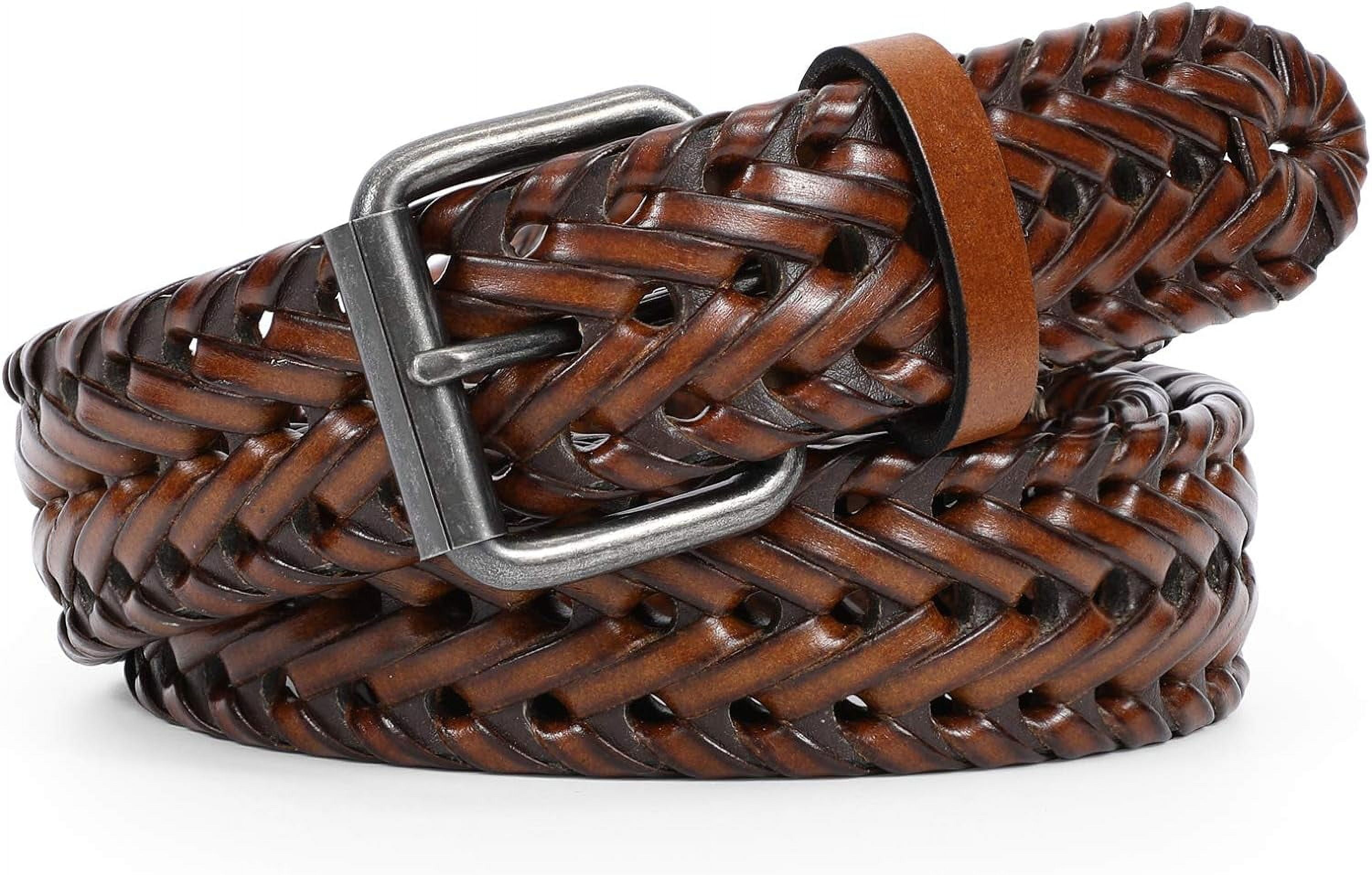 WERFORU Men's Leather Braided Belt, Cowhide Leather Woven