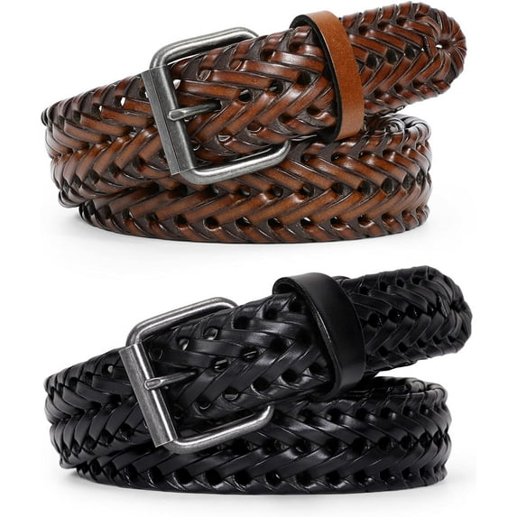 WERFORU Men’s Leather Braided Belt, Cowhide Leather Woven Belt for Jeans 1.3 Inch Wide with Prong Buckle
