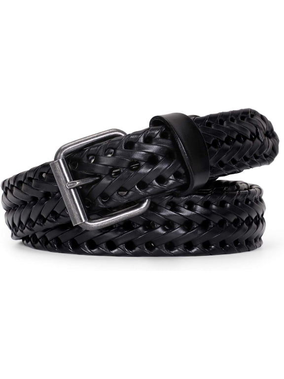 WERFORU Men’s Leather Braided Belt, Cowhide Leather Woven Belt for Jeans 1.3 Inch Wide with Prong Buckle