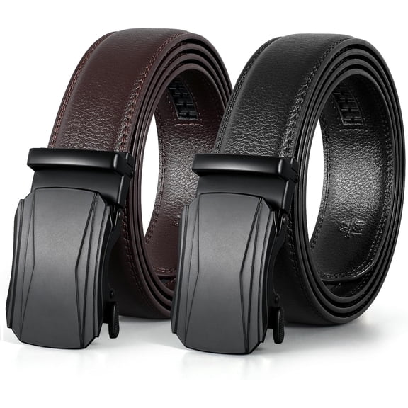 WERFORU Set of 2 Leather Ratchet Dress Belt for Men Perfect Fit Waist Size 22-50 inches with Automatic Buckle
