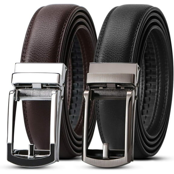 WERFORU Set of 2 Leather Ratchet Dress Belt for Men Perfect Fit Waist Size 22-50 inches with Automatic Buckle