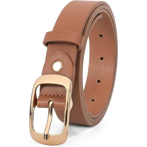 WERFORU Women Black Leather Belt Plus Size Polished Buckle for Jeans Pants