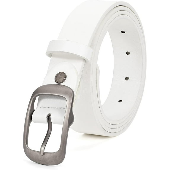 WERFORU Women Black Leather Belt Plus Size Polished Buckle for Jeans Pants