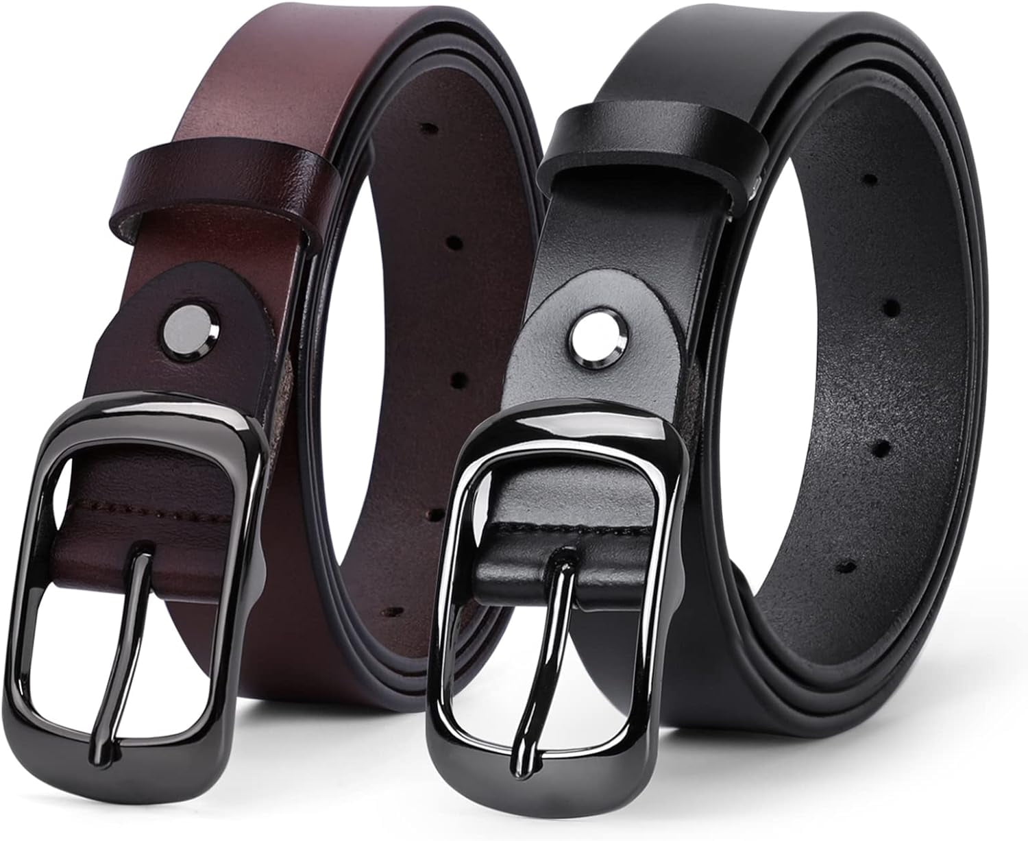 WERFORU Women Black Leather Belt Plus Size Polished Buckle  display picture 2