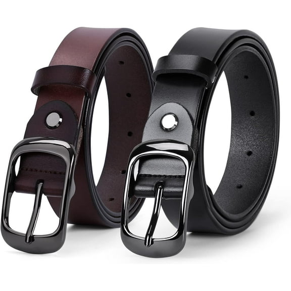 WERFORU Women Black Leather Belt Plus Size Polished Buckle for Jeans Pants