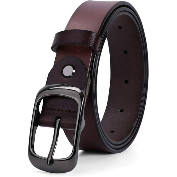 WERFORU Women Black Leather Belt Plus Size Polished Buckle for Jeans Pants