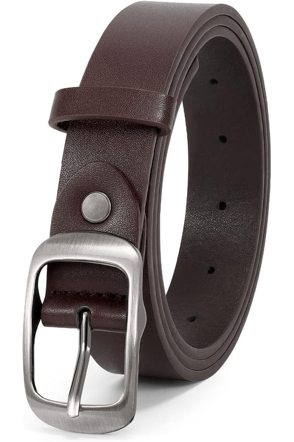 WERFORU Women Black Leather Belt Plus Size Polished Buckle for Jeans Pants