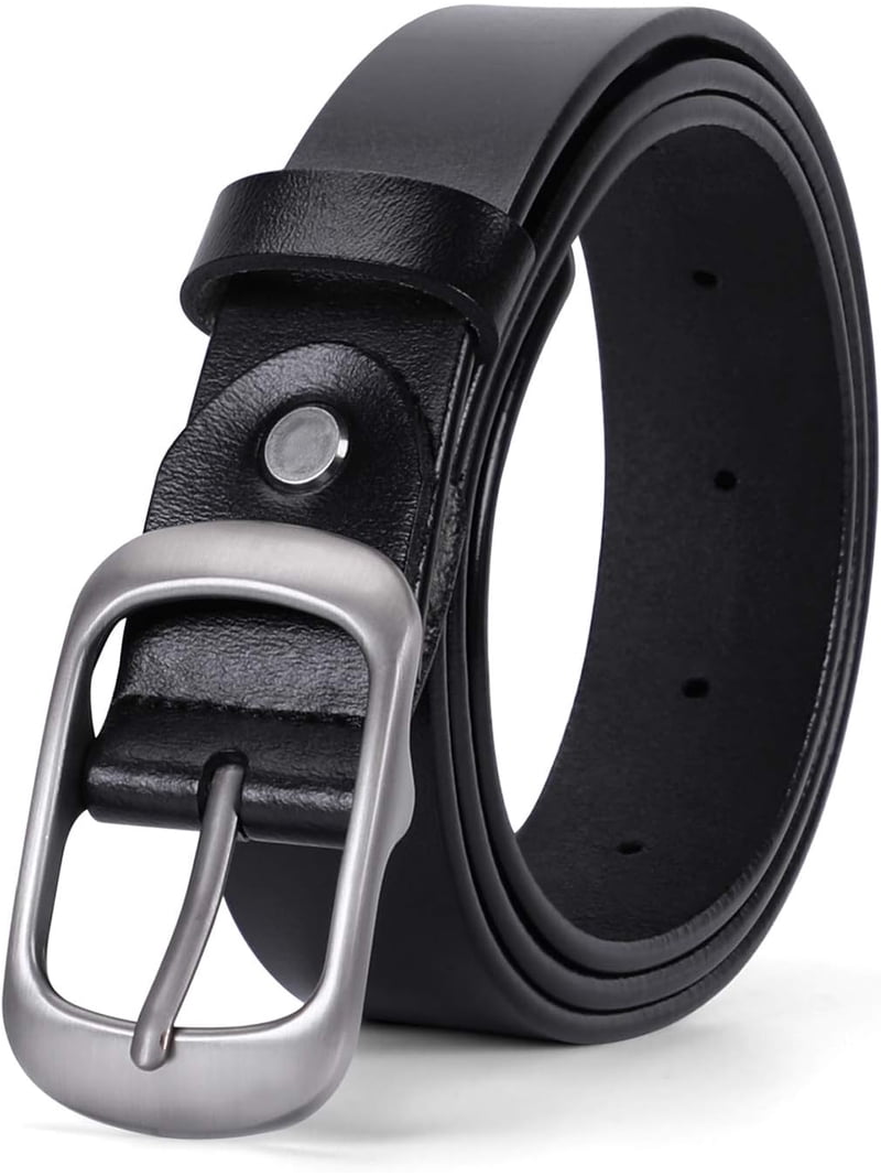 WERFORU Women Black Leather Belt Plus Size Polished Buckle  display picture 2