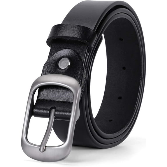 WERFORU Women Black Leather Belt Plus Size Polished Buckle for Jeans Pants
