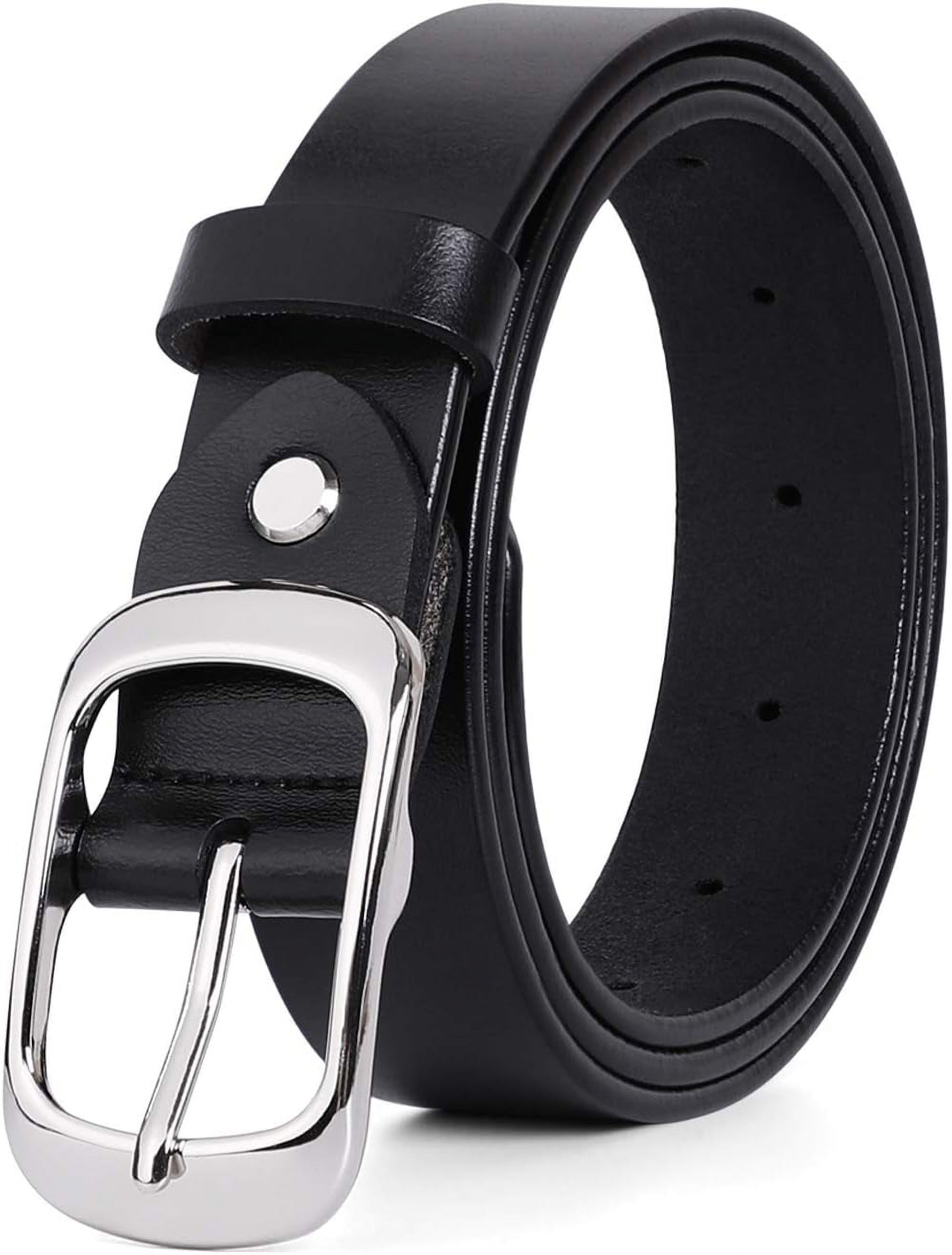 WERFORU Women Black Leather Belt Plus Size Polished Buckle 