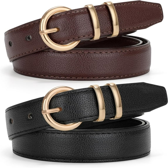 WERFORU Women Leather Belt Waist Skinny Dress Belts Solid Pin Buckle Belt for Jeans Pants