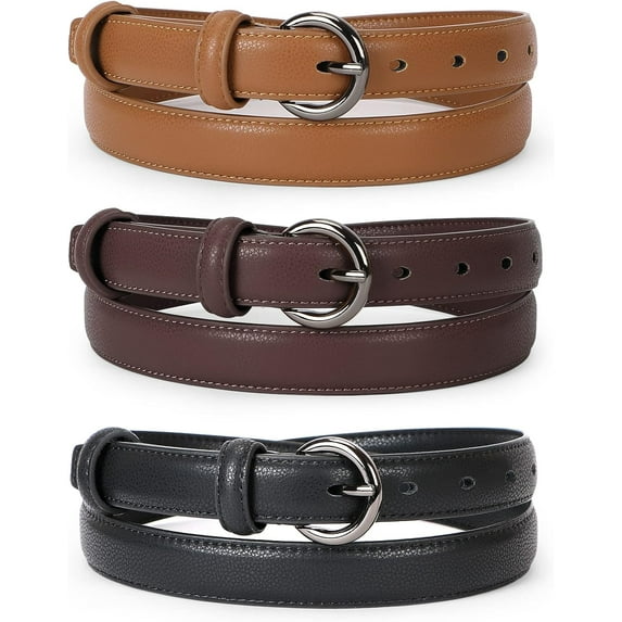 WERFORU Women Leather Belt Waist Skinny Dress Belts Solid Pin Buckle Belt for Jeans Pants