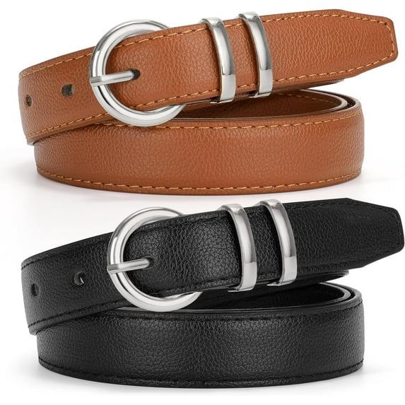 WERFORU Women Leather Belt Waist Skinny Dress Belts Solid Pin Buckle Belt for Jeans Pants