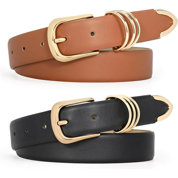 WERFORU Women Leather Belt for Jeans Pants, Ladies Leather Belt with Gold Buckle