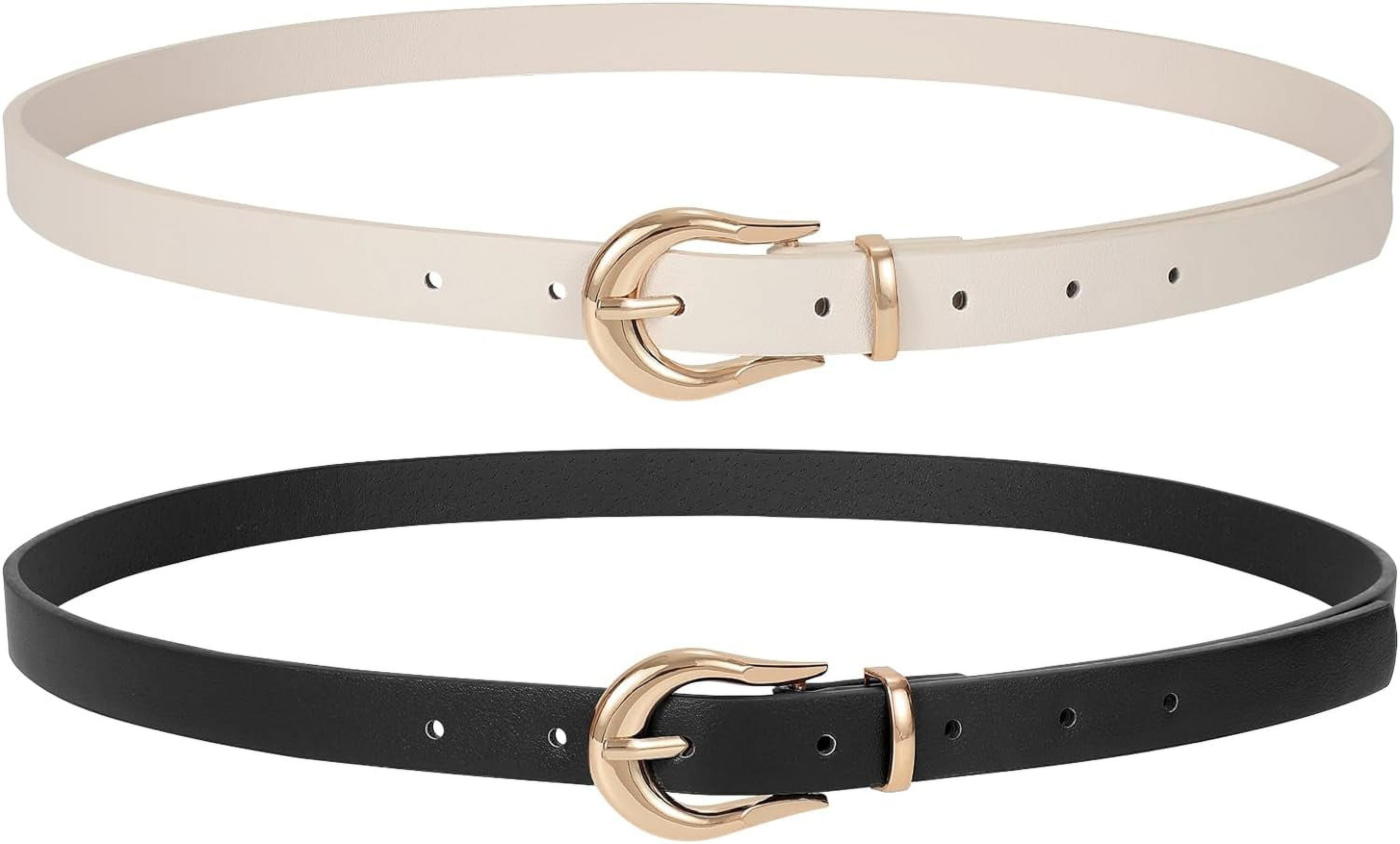 WERFORU Women Skinny Leather Belt for Dress Ladies Thin Waist Belt with  Gold Buckle for Jeans Pants - Walmart.com