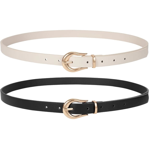 WERFORU Women Skinny Leather Belt for Dress Ladies Thin Waist Belt with Gold Buckle for Jeans Pants