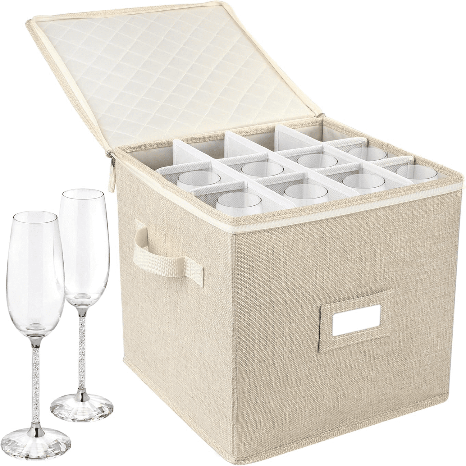 VERONLY Wine Glass Storage Box With Dividers For 12, Hard Shell Stemware Storage