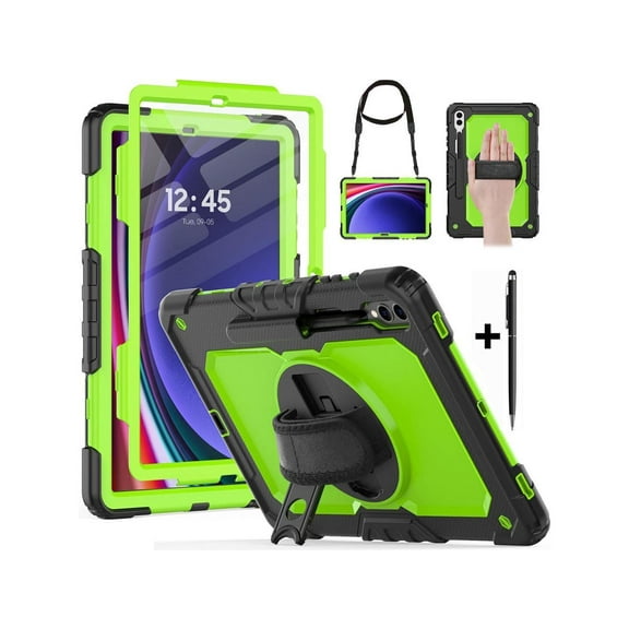 WERLEO Case for Samsung Galaxy Tab S9 Plus / S9 FE Plus 12.4 inch 2023 Protective Cover with Screen Protector/Pen Holder/Rotating Stand/Hand Strap/Shoulder Strap/Stylus Pen