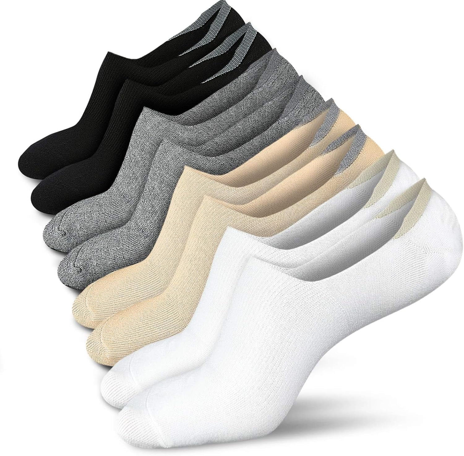 WERNIES No Show Socks Women, 4/8 Pairs Non Slip Low Cut Invisible Ankle Socks, Combed Cotton Breathable Arch Support, for Sneakers Loafers Athletic Shoes
