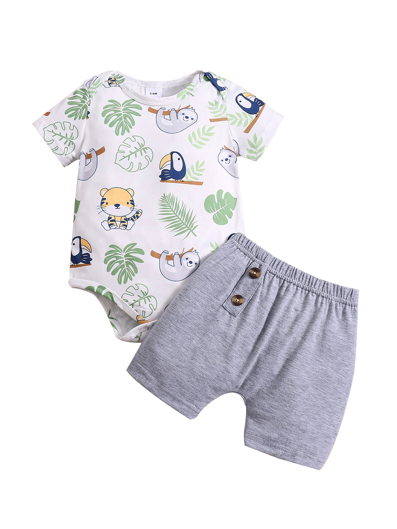 Baby Bazar Duck Print T-Shirt & Shorts Set – Green & Grey Summer Outfit for Boys