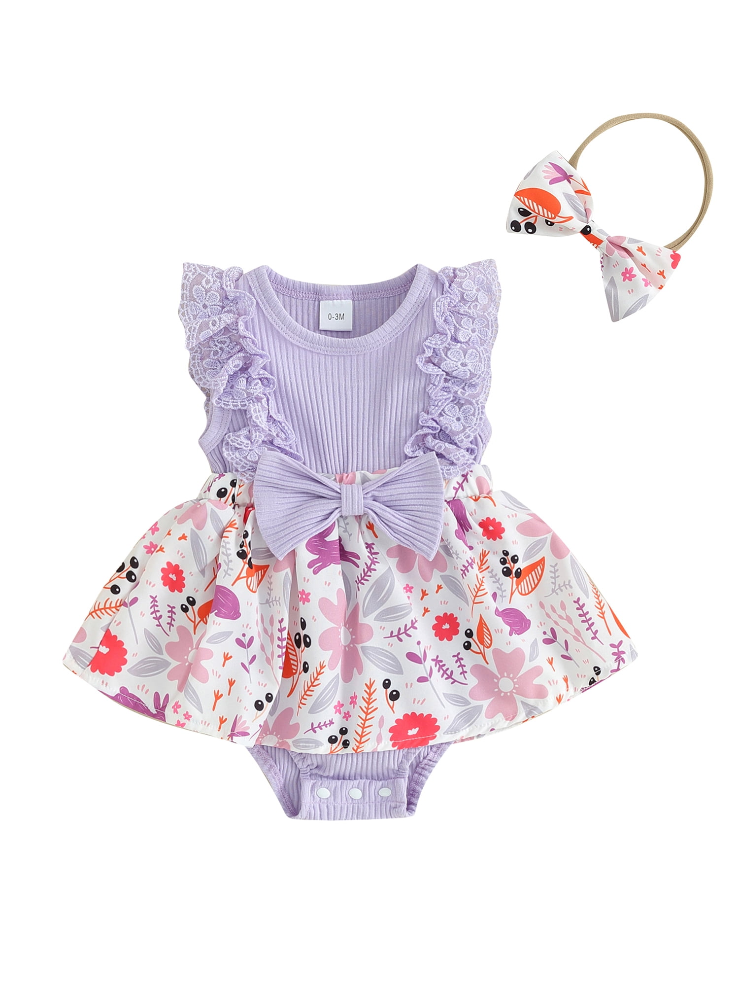 Bunny Printed Summer Dress For Baby Girl In Purple Color main image 0