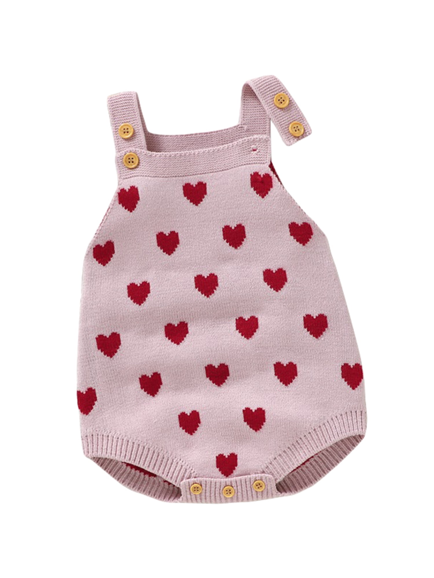 WERNZATT Baby Girls Knitting Jumpsuit Heart Print Square Neck Sleeveless Sweater Overalls