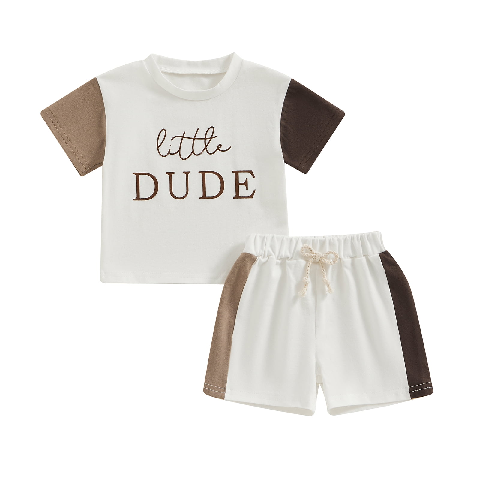 BABAMOON Toddler Baby Boys Summer Clothes Contrast Color Short Sleeve Shirt With Elastic Waist Shorts Set