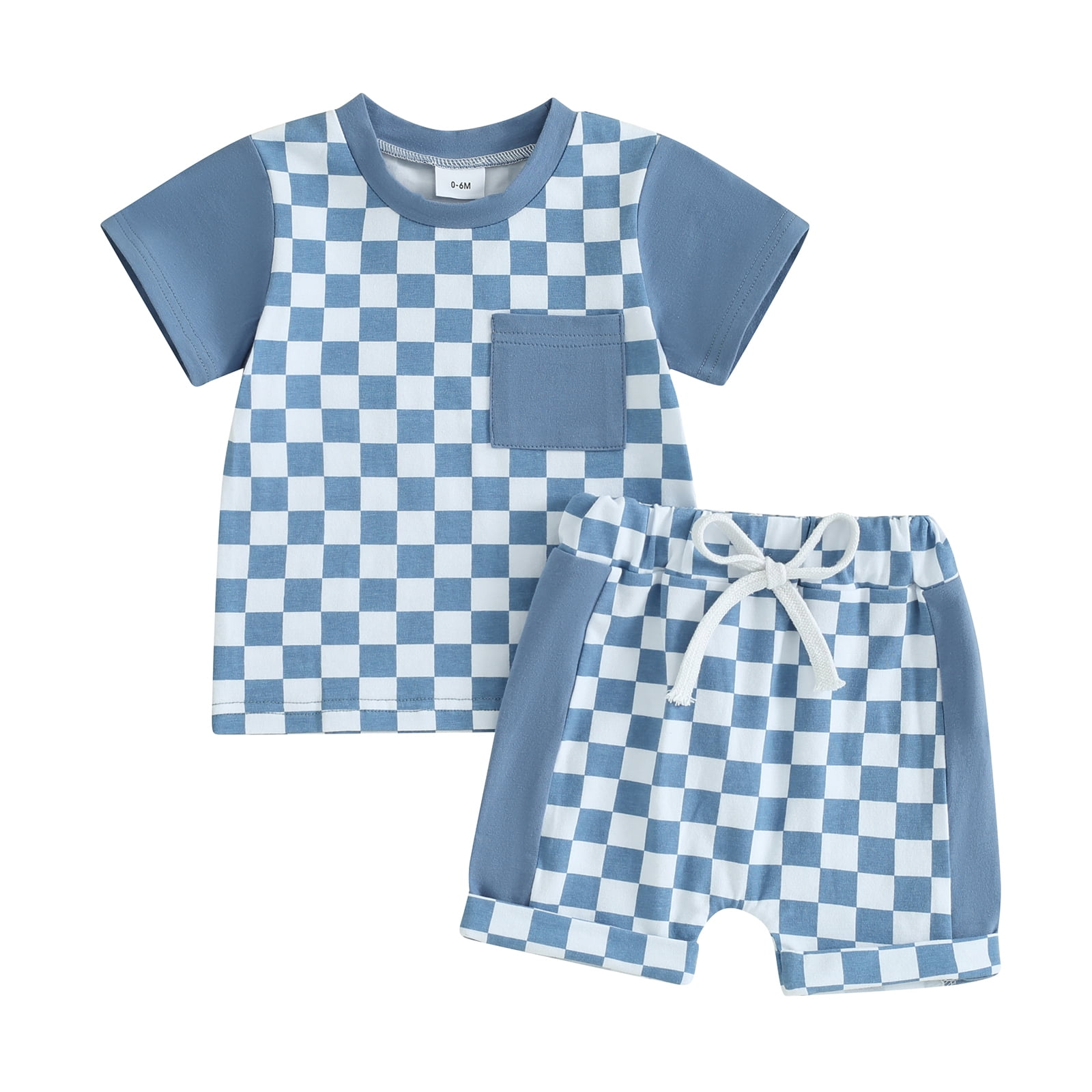 WERNZATT Toddler Baby Boys Checkerboard Summer Outfits Plaid Patchwork