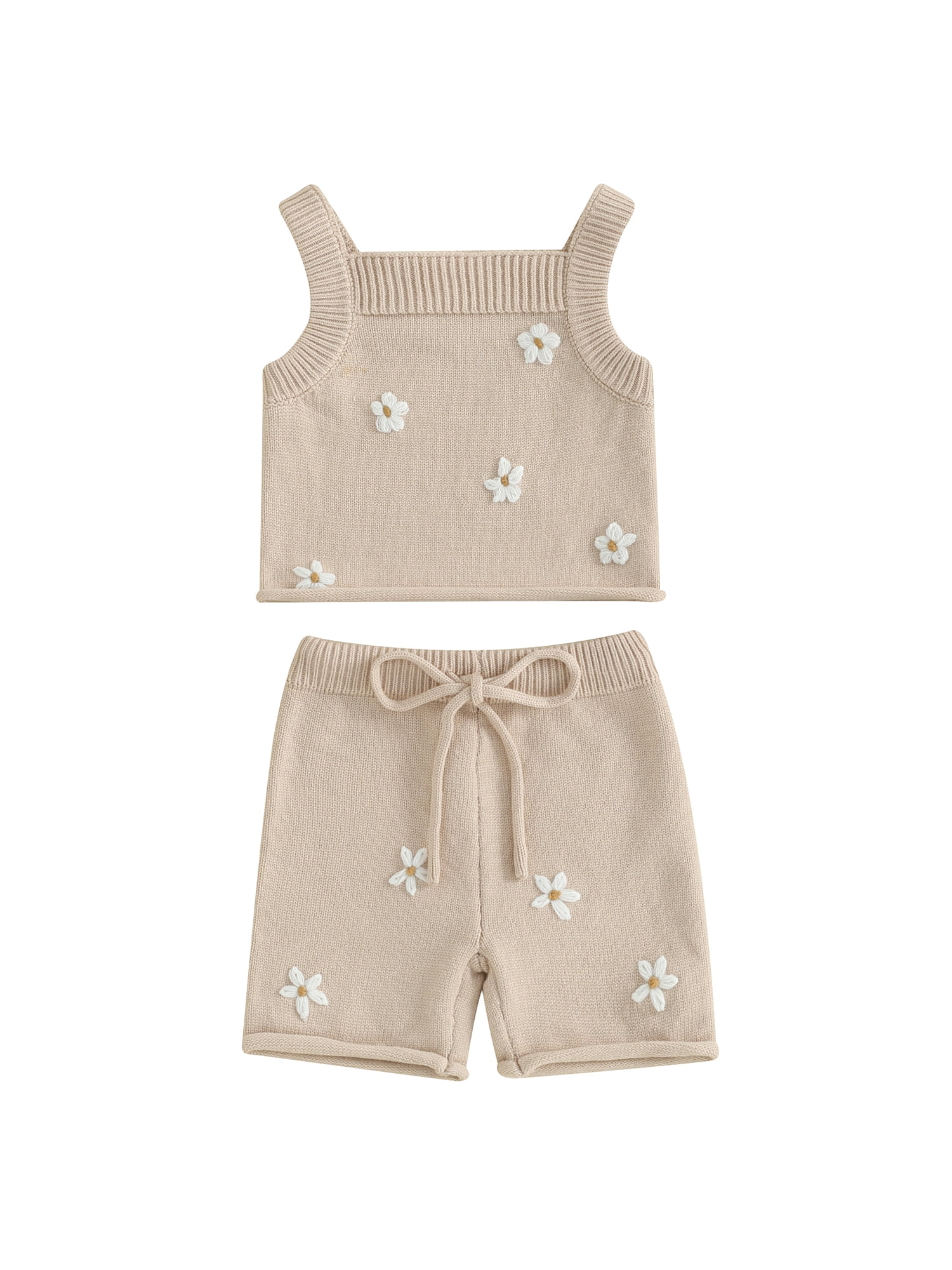 WERNZATT Toddler Baby Girl Summer Shorts Set Daisy Pattern Ribbed Knit Sleeveless Crop Tank Top