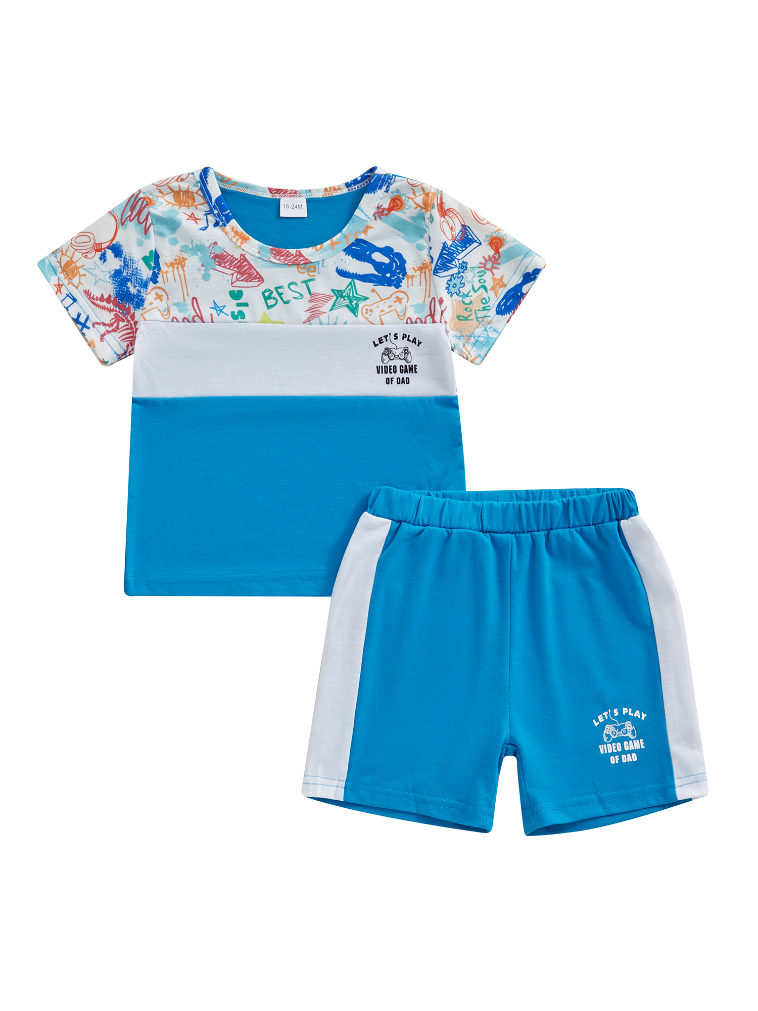 WERNZATT Toddler Boys Summer Shorts Sets Short Sleeve Letter Dinosaur