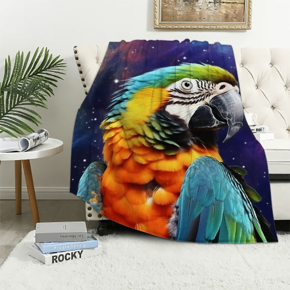 RUIYC 50"x60" Parrot Sherpa Blanket Colorful Macaw Throw Blanket Super Soft Thick Warm Fleece Blankets for Couch Bed White