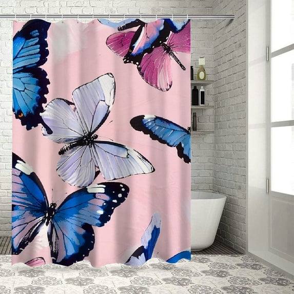 WERPE Beautiful Butterfly Ultra Soft Bathroom Shower Curtain Set with Hooks White