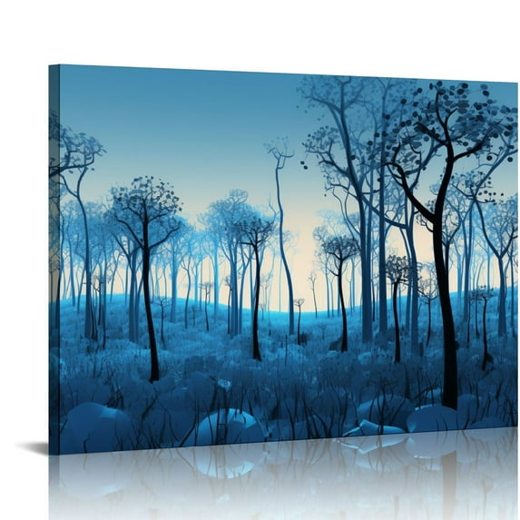 WERPE Blue Forest Canvas Wall Art - Birch Tree Painting with Textured - Modern Abstract Landscape Pictures for Living Room Bedroom Office Decor 20x16in