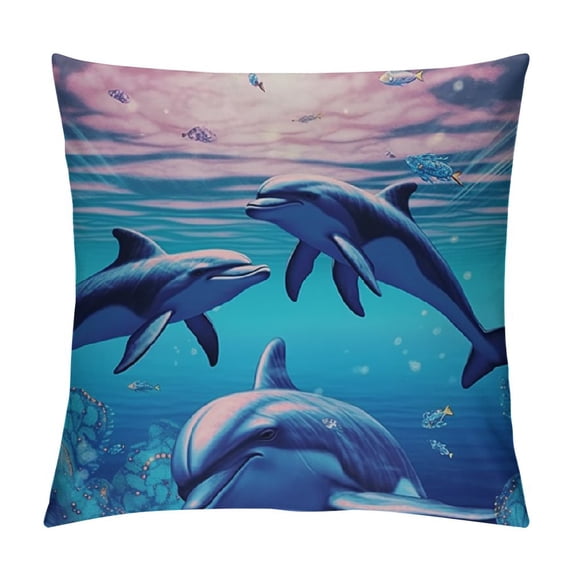 RUIYC Blue Coral Dolphin Burlap Throw Pillow Case Cushion Cover Sofa Outdoor Decorative Square White