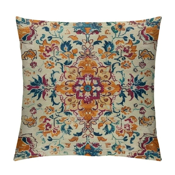 WERPE Boho Orange Throw Pillow Cover,Bohemia Ethnic Style Carpet Pattern Cushion Case for Sofa Couch