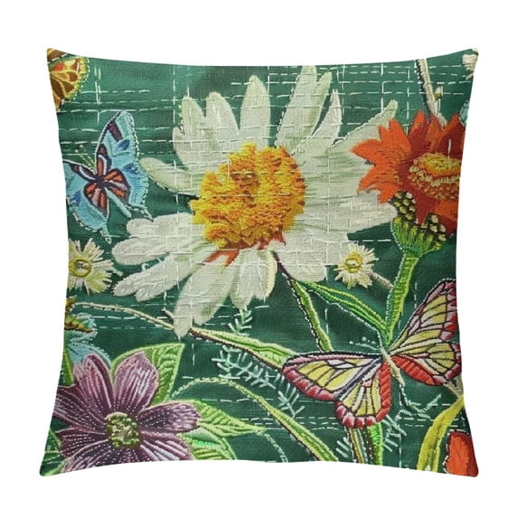 WERPE Botanical Floral Throw Pillow Covers Blossom Flowers Pattern Square Cushion Covers Retro Garden Plants Design Pillow Covers Home Decor